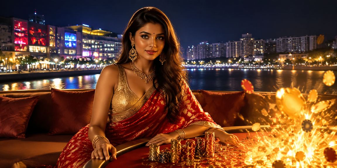 Female player enjoying Indian Rummy in casino setting