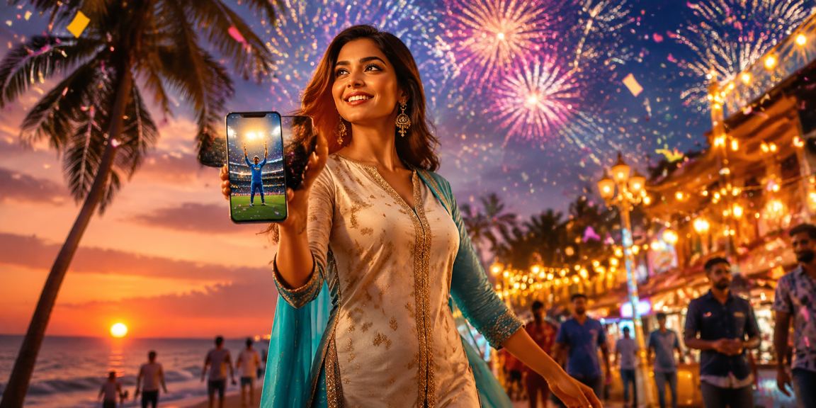 Mobile casino gaming at Goa beach with modern kurti fashion