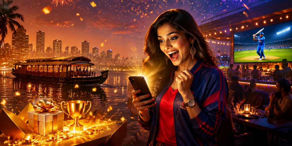 Kerala backwaters scenic view with cricket betting theme